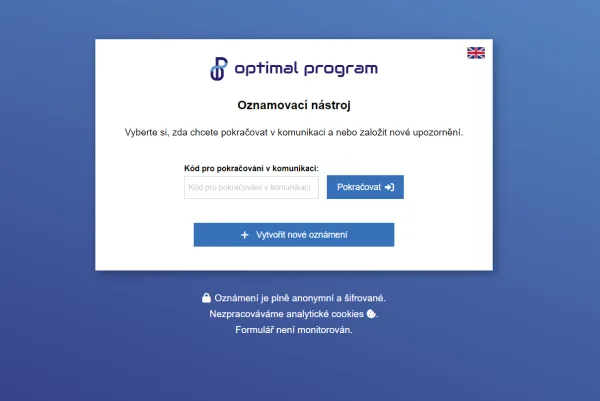 Whistleblowing – ukázka obrazovky