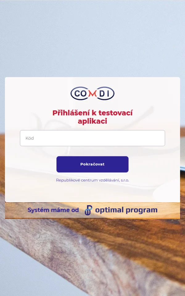 Přihlášení do testovací aplikace COMDI v mobilu