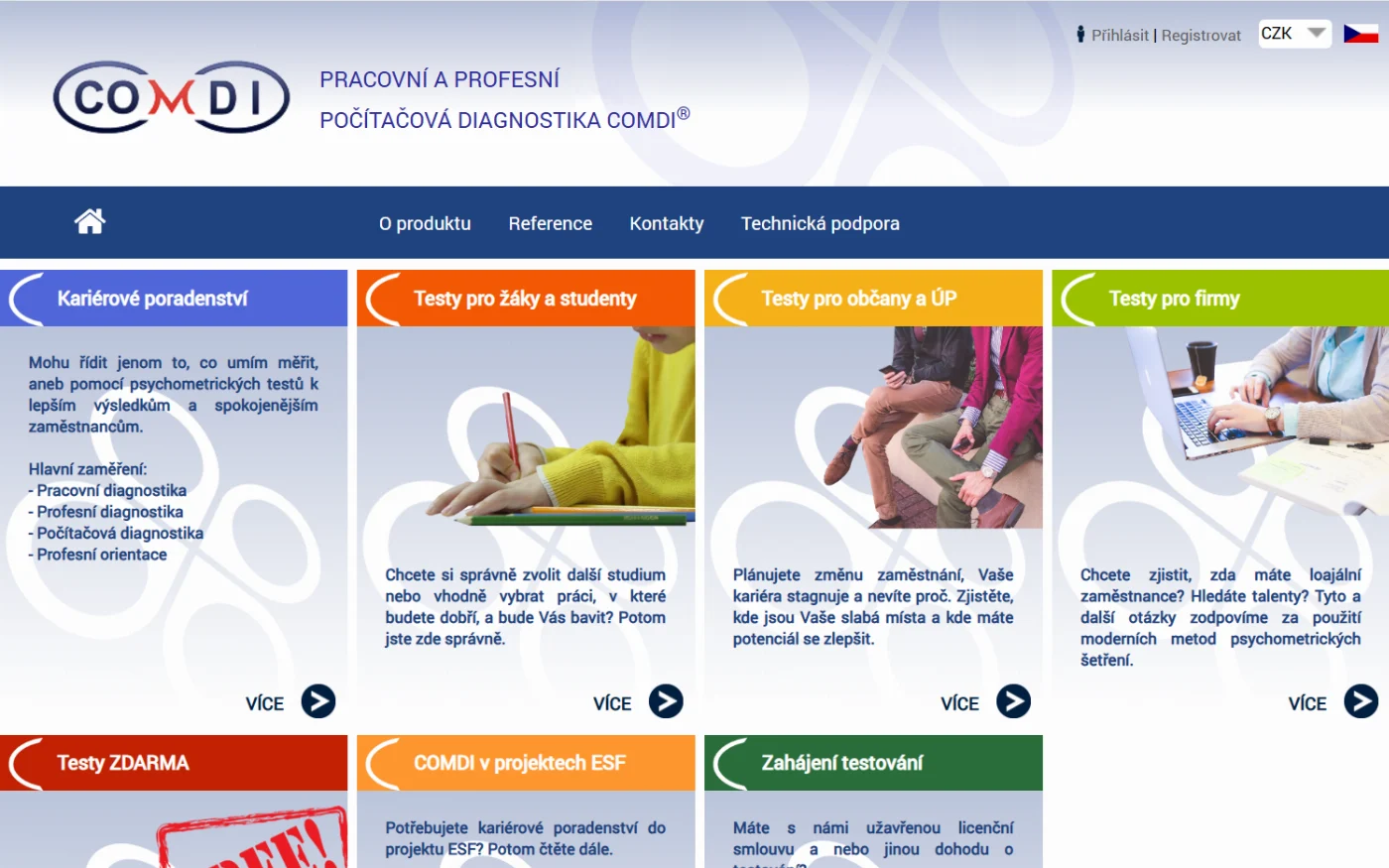 Web comdi.cz – testy pro žáky, občany, úřady práce i firmy