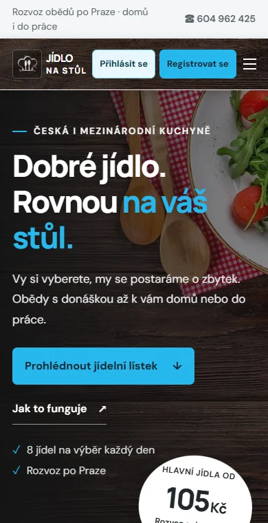 Web Jídlo na stůl v mobilu – rozvoz obědů po Praze